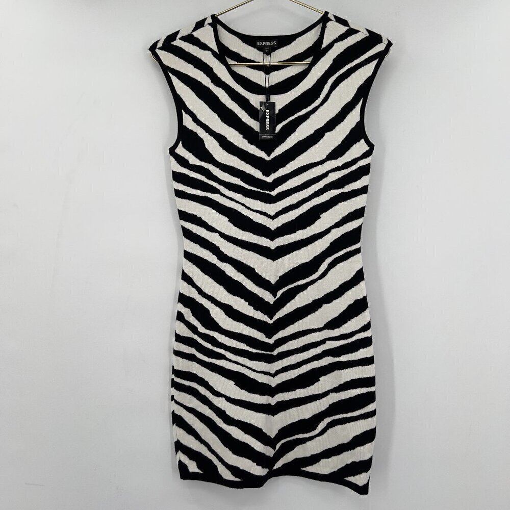 Express Women's Zebra Print Black/White Bodycon Stretchy Midi Dress Size S/P NWT